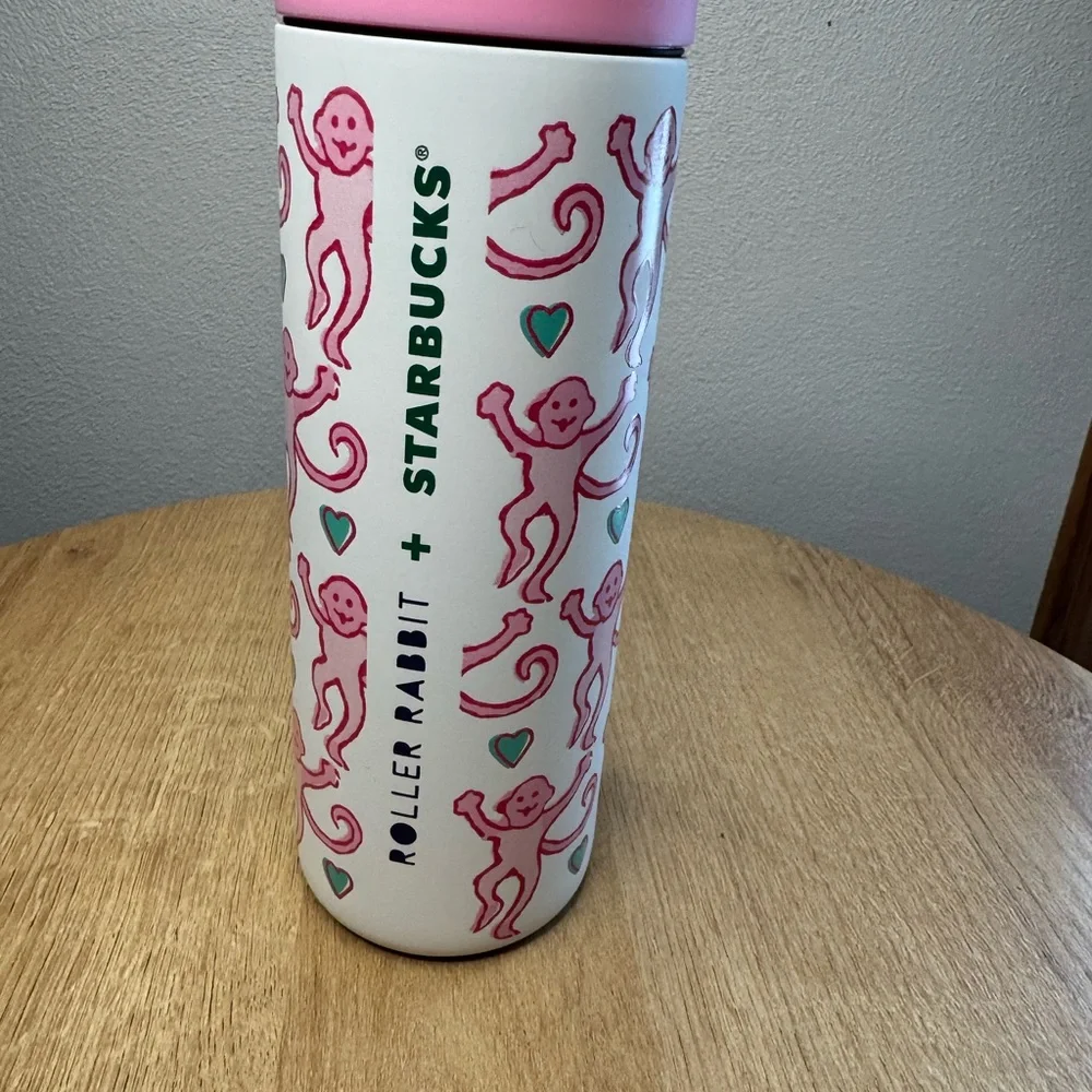 Starbucks Roller Rabbit Pink and White Monkey Tumbler - Picture 2 of 5